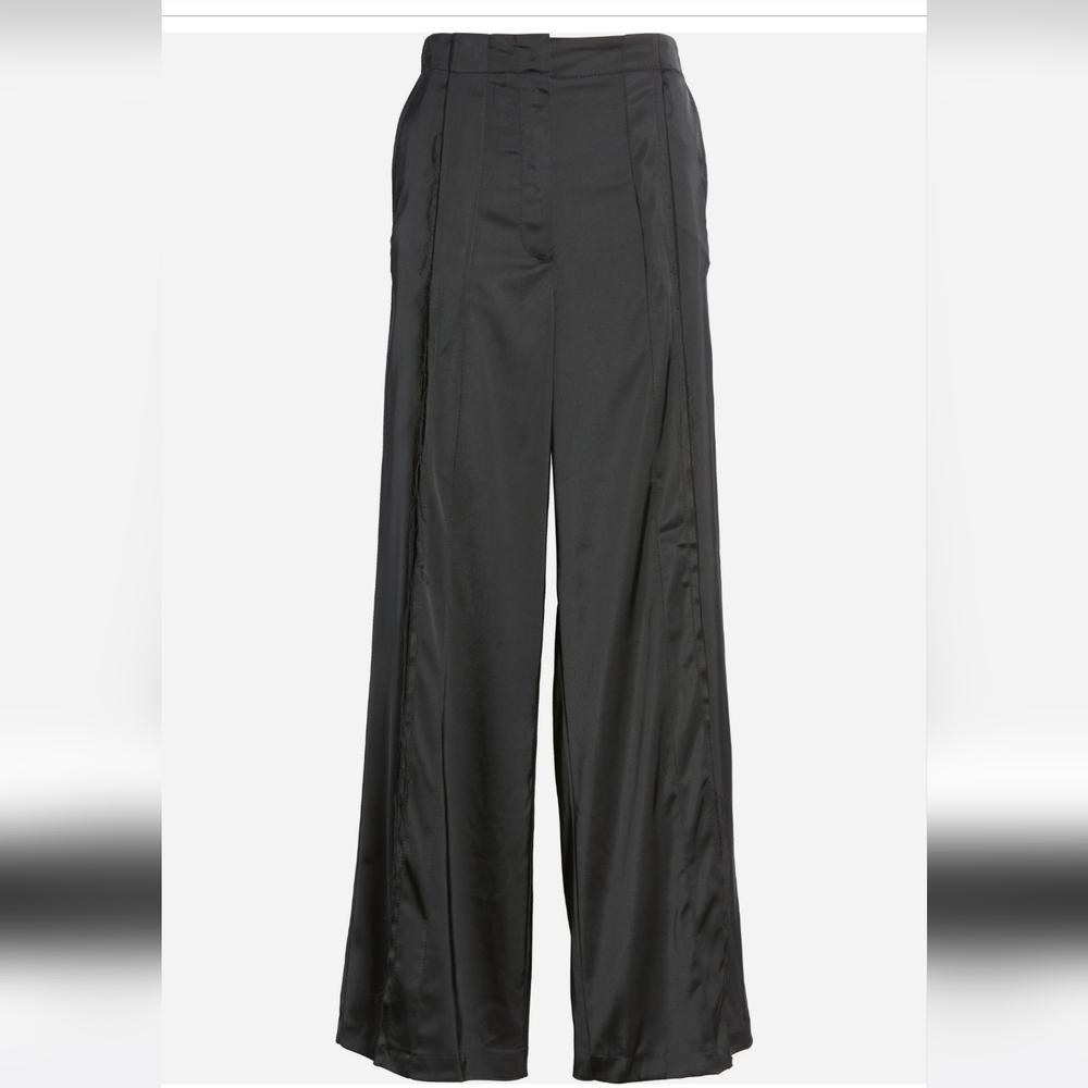 Topshop Elegant Black Satin Wide-Leg Pants - Picture 2 of 4